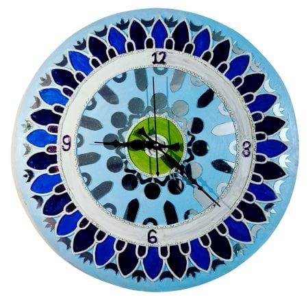 Handcrafted Blue Lippan Art Wall Clock